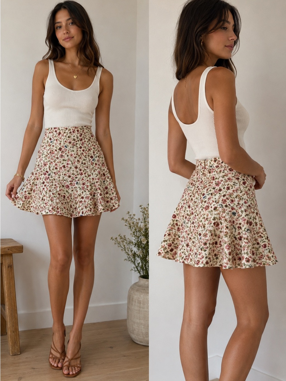 Ro & De High Waisted 100% Cotton Floral Zip Up Skirt S‎